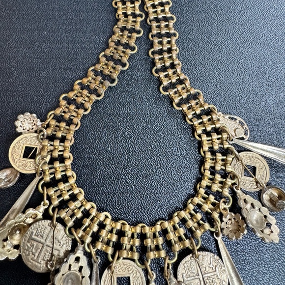 Artisan Repurposed Gold Charm Necklace with Coins and Pendants - Picture 7 of 14